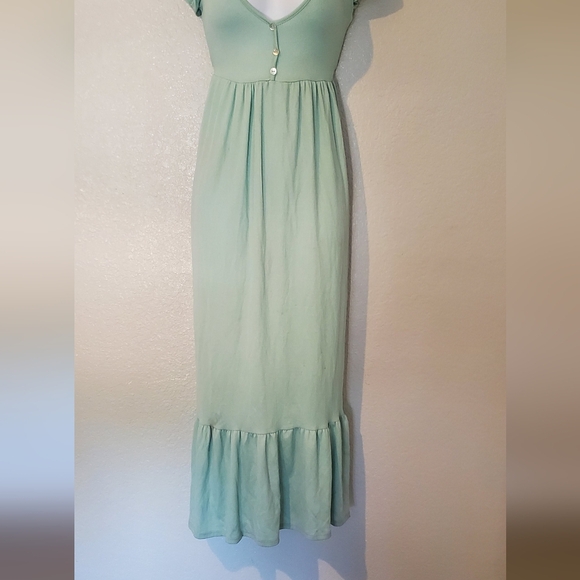 See You Monday Seafoam Green Ribbed Ruffled Hem Tiered Sundress Size Small - Picture 3 of 7